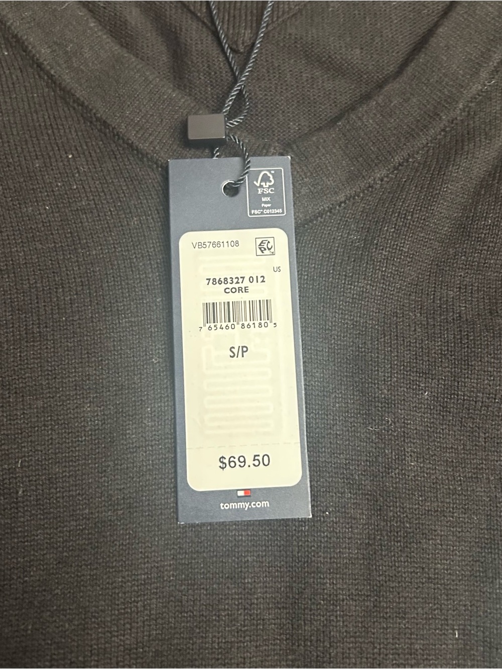 Tommy Hilfiger Men's Sweater with V Neck, Deep Knit Black Small New - Picture 5 of 8